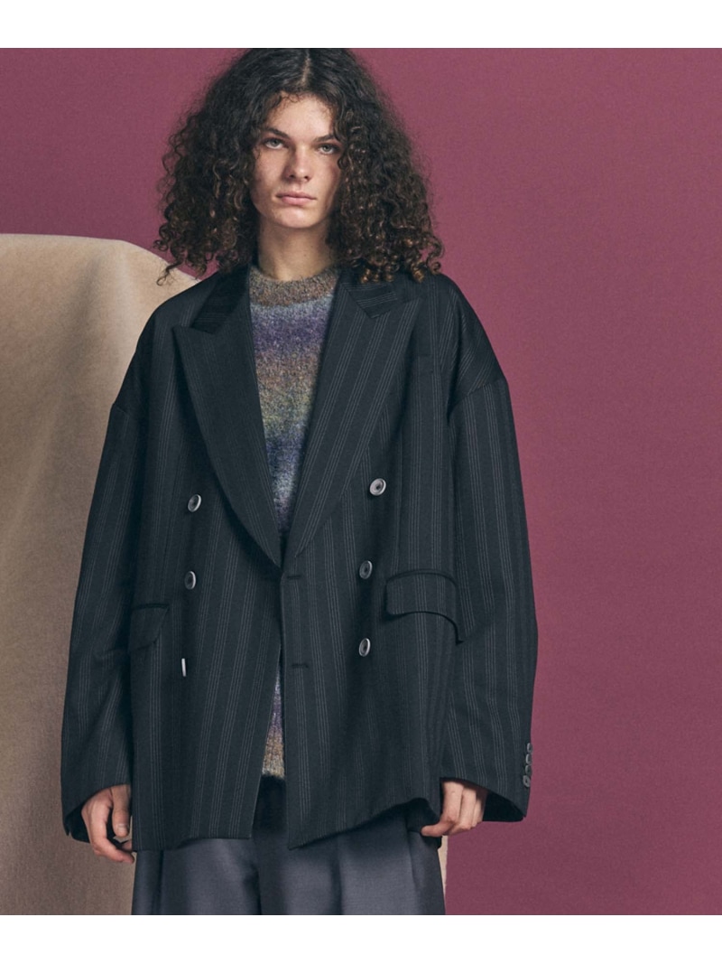 MAISON SPECIAL 【Italian Dead Stock Fabric】Peaked Lapel Prime-Over Double Breasted Jacket メゾンスペシャル ジャケット・アウター テーラードジャケット・ブレザー グレー ブラック カーキグリーン ブラウン パープル【送料無料】