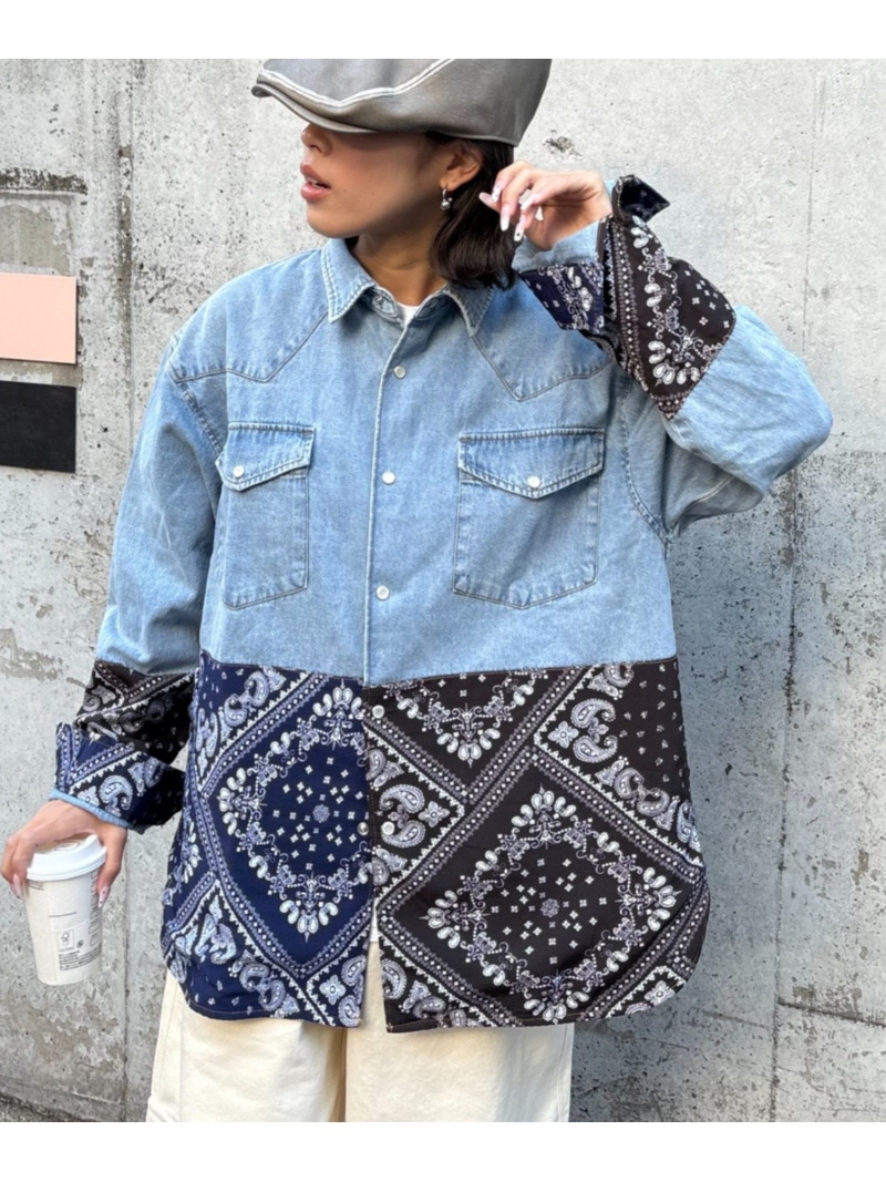 CIAOPANIC TYPY 【SOUNDS GOOOOD】バンダナ切り替えデニムシャツ チャオパニックティピー トップス シャツ・ブラウス ブルー【送料無料】