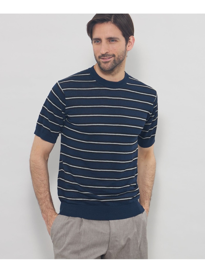MACKINTOSH LONDON 【LEON掲げる】リネンボーダーニットティーシャツ マッキントッシュ 英国の首都 トップス 編み物 パープル ベージュ 米国海軍【貨物輸送無料】