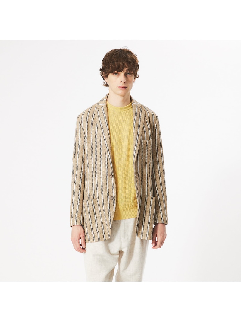 【SALE／50%OFF】DESIGNWORKS DONDI ストライプ ジャージ ニットジャケット デザインワークス ジャケット・アウター テーラードジャケット・ブレザー ベージュ ネイビー【RBA_E】【送料無料】