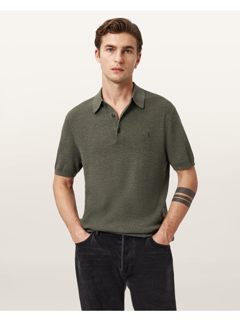 ALLSAINTS (M)AUBREY SS POLO オールセインツ トップス ポロシャツ グリーン【送料無料】