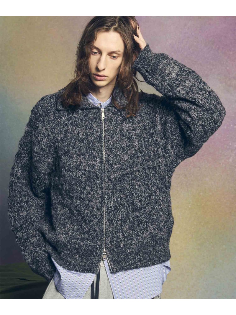 MAISON SPECIAL Prime-Over Mohair Mixed Plating Cable Knit Zip Blouson メゾンスペシャル トップス 編み物 黒いこと 緑であること【貨物輸送無料】
