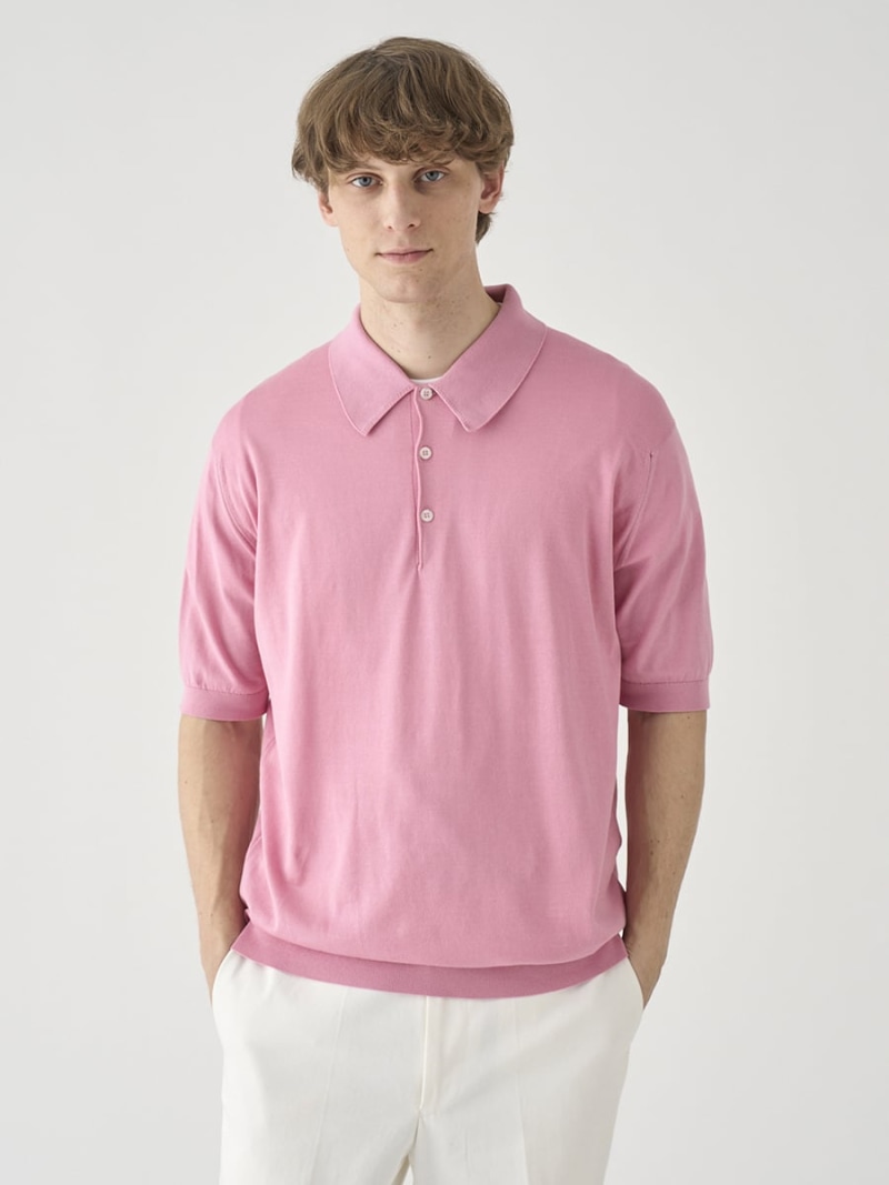 【SALE／20%OFF】JOHN SMEDLEY 半袖コットンニットクラシックポロシャツ ｜ ISIS ｜ 30G EASY FIT ジョンスメドレー トップス 編み物 さくら色【RBA_E】【貨物輸送無料】