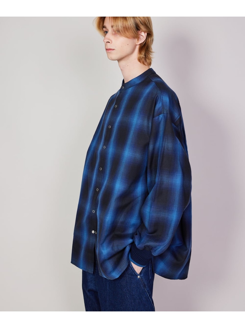 【SALE／20%OFF】rehacer rehacer:No-Collar Ombre Check Rib Shirt レアセル トップス シャツ・ブラウス レッド ブルー【RBA_E】【送料無料】