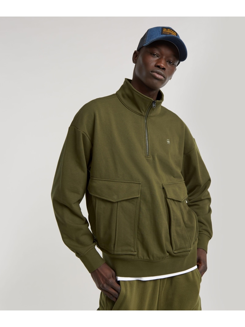 【SALE／40%OFF】G-Star RAW 【公式ショップ】ROVIC SKIPPER LOOSE SWEATER/ミリタリーディテールオーバーサイズハーフジップスウェット ジースターロゥ トップス スウェット・トレーナー カーキグリーン【RBA_E】【送料無料】