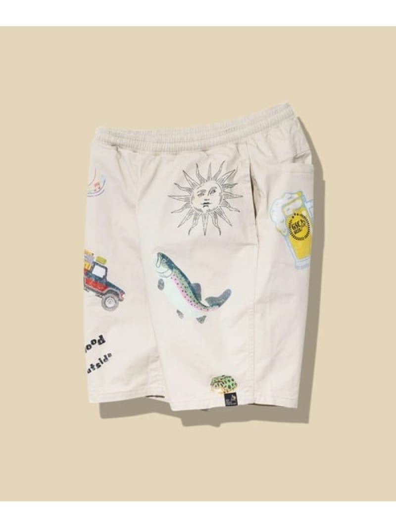 go slow caravan ストレッチツイル断ち身プリントイージーショーツ (MENS) ゴースローキャラバン パンツ その他のパンツ ホワイト ベージュ【送料無料】
