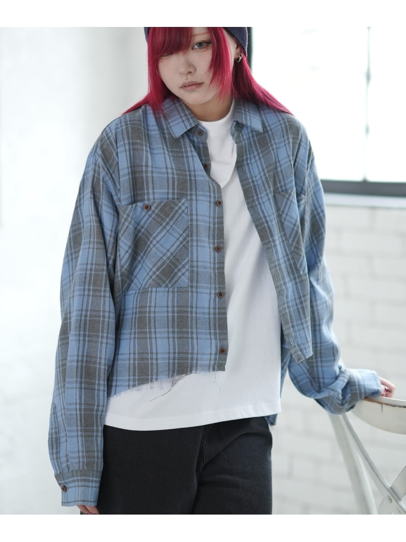 【SALE／25%OFF】improves 切りっぱなし チェックシャツ インプローブス トップス シャツ・ブラウス ブルー レッド【RBA_E】【送料無料】