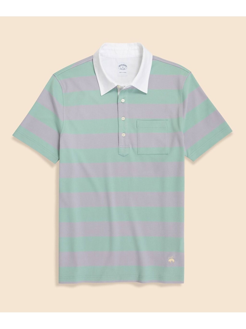 BROOKS BROTHERS スーピマコットンストレッチ GFロゴ ストライプ オックスフォードカラー ポロシャツ ブルックス ブラザーズ トップス ポロシャツ グリーン ブルー【送料無料】