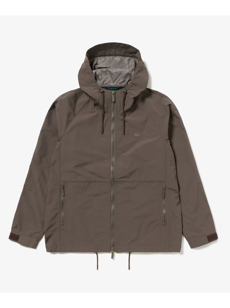 LACOSTE 撥水防風 ドロストコード フーデッド ナイロンブルゾン / マウンテンパーカー ラコステ トップス パーカー・フーディー ホワイト グリーン ブラック【送料無料】