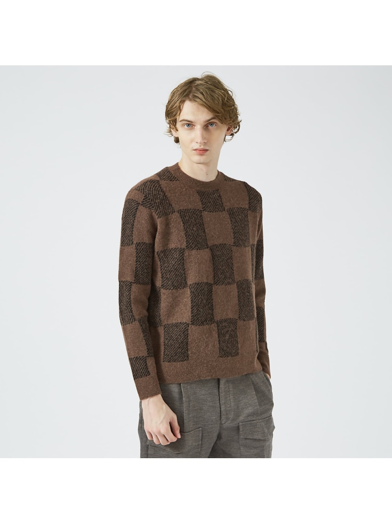 【SALE／50%OFF】DESIGNWORKS リャマ混チェック クルーネックニット デザインワークス トップス ニット ベージュ【RBA_E】【送料無料】｜ Fashion Men 21,978円