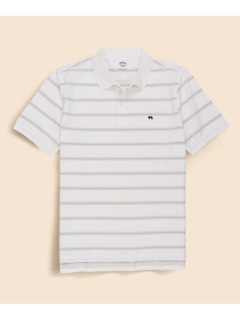 BROOKS BROTHERS コットン ストレッチピケ GFロゴワッペン ストライプ ポロシャツ Original Fit ブルックス ブラザーズ トップス ポロシャツ ブルー ネイビー ホワイト【送料無料】