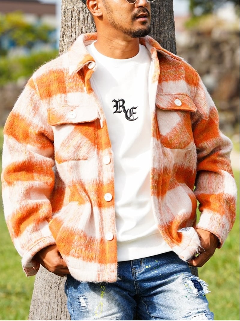 WHIM ROTH WhimROTH/(M)Big Tartan Checked CPO アダムスジャグラー ジャケット・アウター カバーオール・ワークジャケット オレンジ イエロー【送料無料】｜ Fashion Men