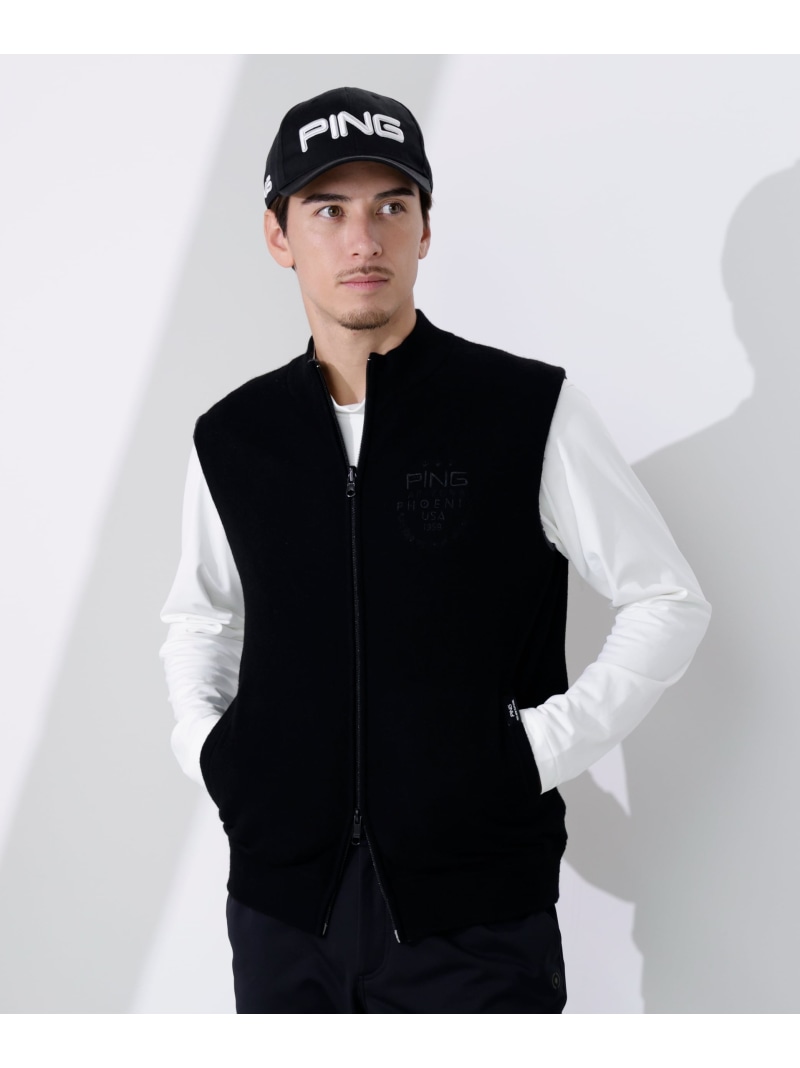 【SALE／30%OFF】PING APPAREL プレーンニット/布切れ リバーシブルフルジップニットベスト ＜PERFORMANCE＞ (MENS) ピン 御召しもの トップス 編み物 黄色 白いこと 黒いこと 赤銅色【RBA_E】【貨物輸送無料】