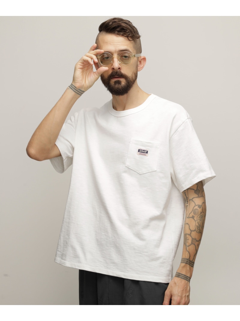 Schott WORK LABEL POCKET T-SHIRT/ワークラベル ポケットTシャツ ショット トップス カットソー・Tシャツ ホワイト ブラック【送料無料】