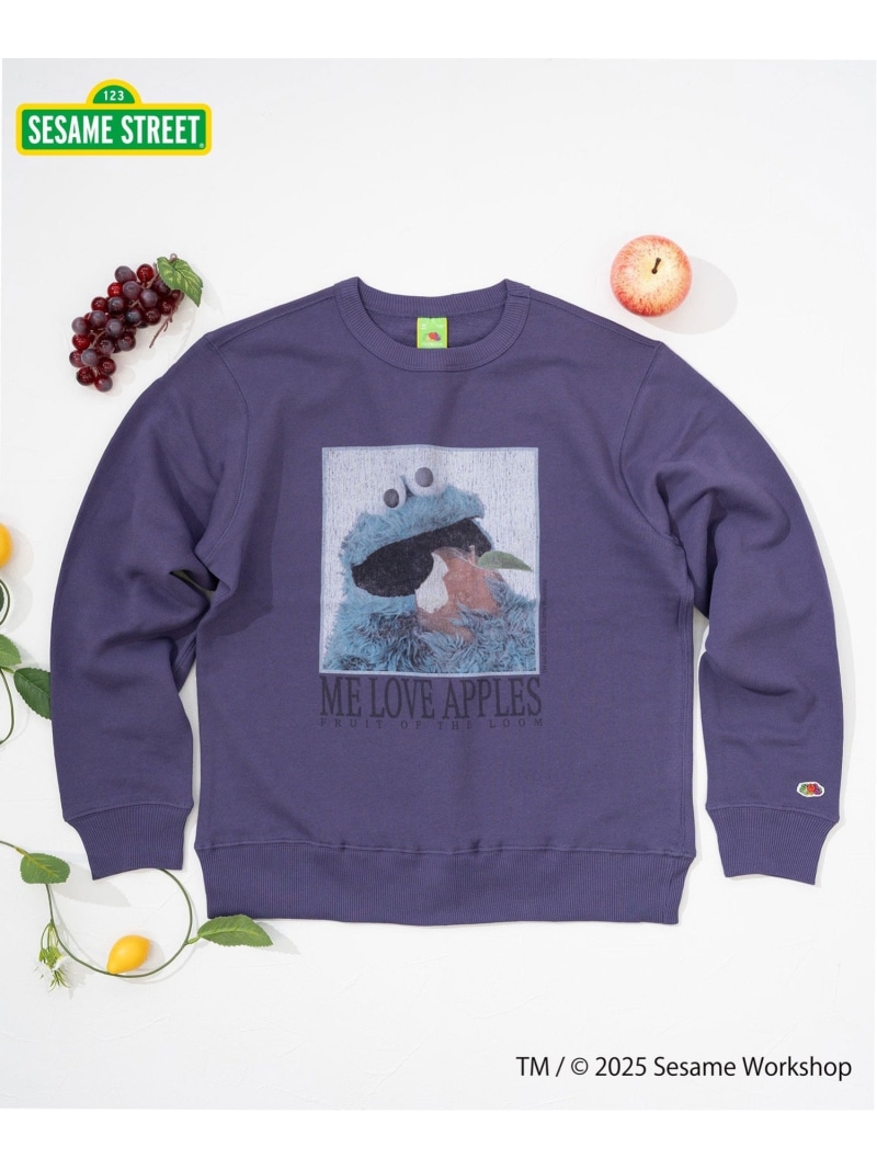FRUIT OF THE LOOM FRUIT OF THE LOOM/(U)SESAMISTREET×FTL ロングスリーブ甘編 ハンドサイン トップス スウェット・トレーナー パープル グリーン【送料無料】