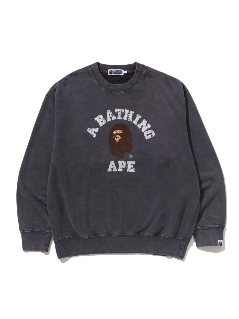 A BATHING APE GARMENT DYE COLLEGE RELAXED FIT CREWNECK SWEATSHIRT ア ベイシング エイプ トップス スウェット・トレーナー グリーン グレー【送料無料】