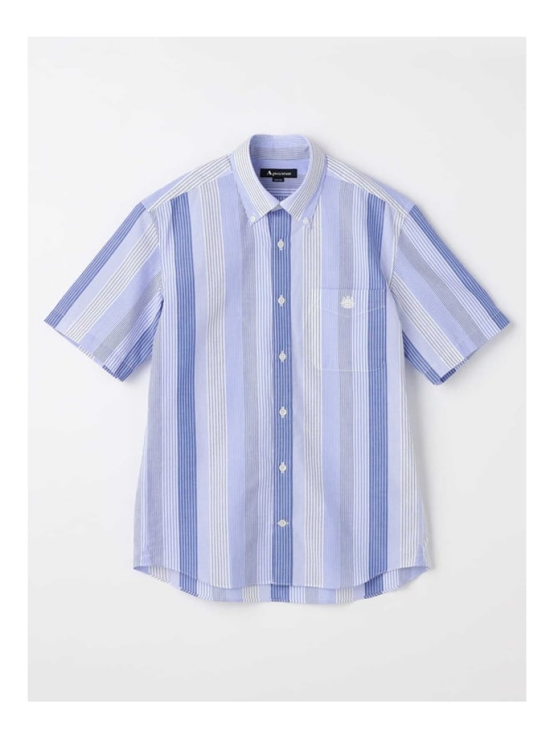 【SALE／50%OFF】Aquascutum MEN シアサッカーストライプ半袖シャツ アクアスキュータム トップス シャツ・ブラウス ブルー【RBA_E】【送料無料】