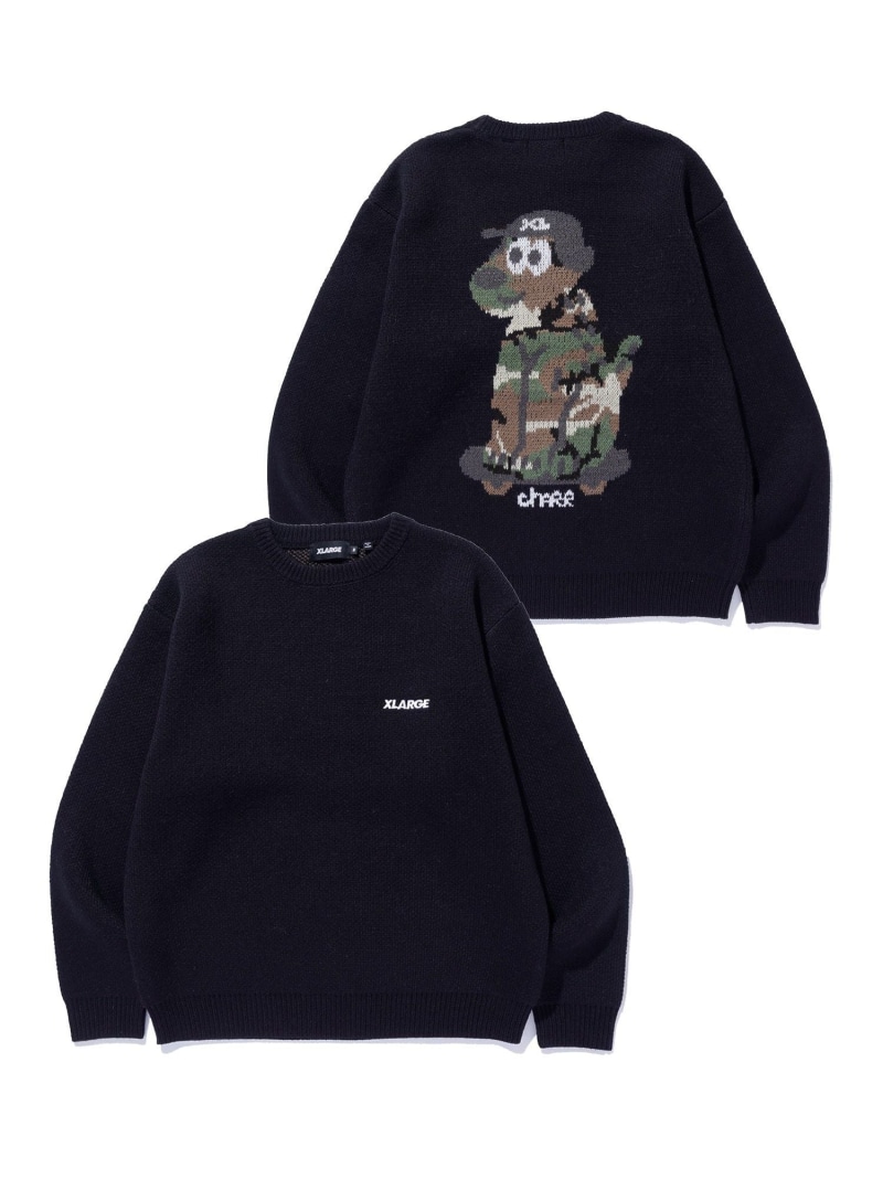 XLARGE ONE CHU CREWNECK KNIT SWEATER エクストララージ トップス ニット ブラック ブルー【送料無料】
