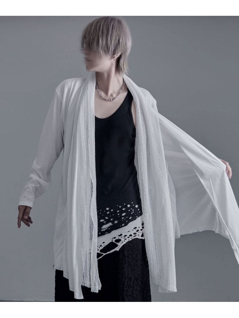 【SALE／5%OFF】BERNINGS-SHO Bernings Sho フェイクレイヤード長袖ドレープカーディガン シルバーバレット トップス カーディガン ブラック ホワイト【RBA_E】【送料無料】
