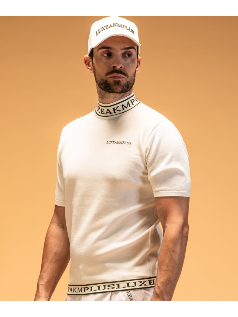 【SALE/50%OFF】LUXEAKMPLUS LUXEAKMPLUS ゴルフ カラーロゴ半袖ニットTシャツ シフォン トップス ニット ブラック カーキグリーン ホワイト【RBA_E】【送料無料】