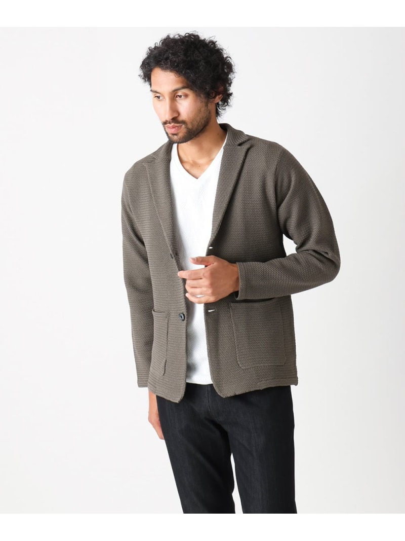 MICHEL KLEIN HOMME ハイゲージニットテーラードジャケット セットアップ ミッシェルクランオム トップス ニット ブラウン ブラック【送料無料】