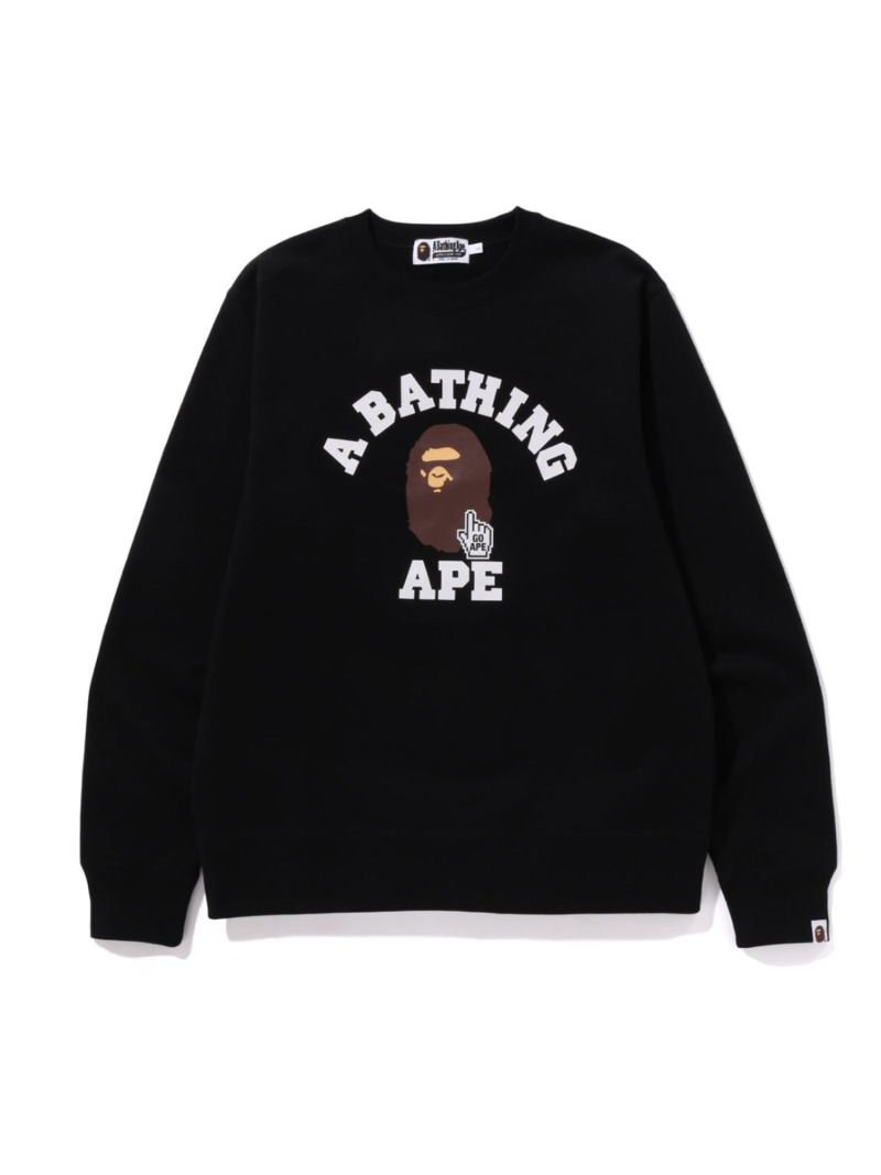 A BATHING APE GO APE POINTER COLLEGE CREWNECK BAPEC ア ベイシング エイプ トップス スウェット・トレーナー ブラック グレー【送料無料】