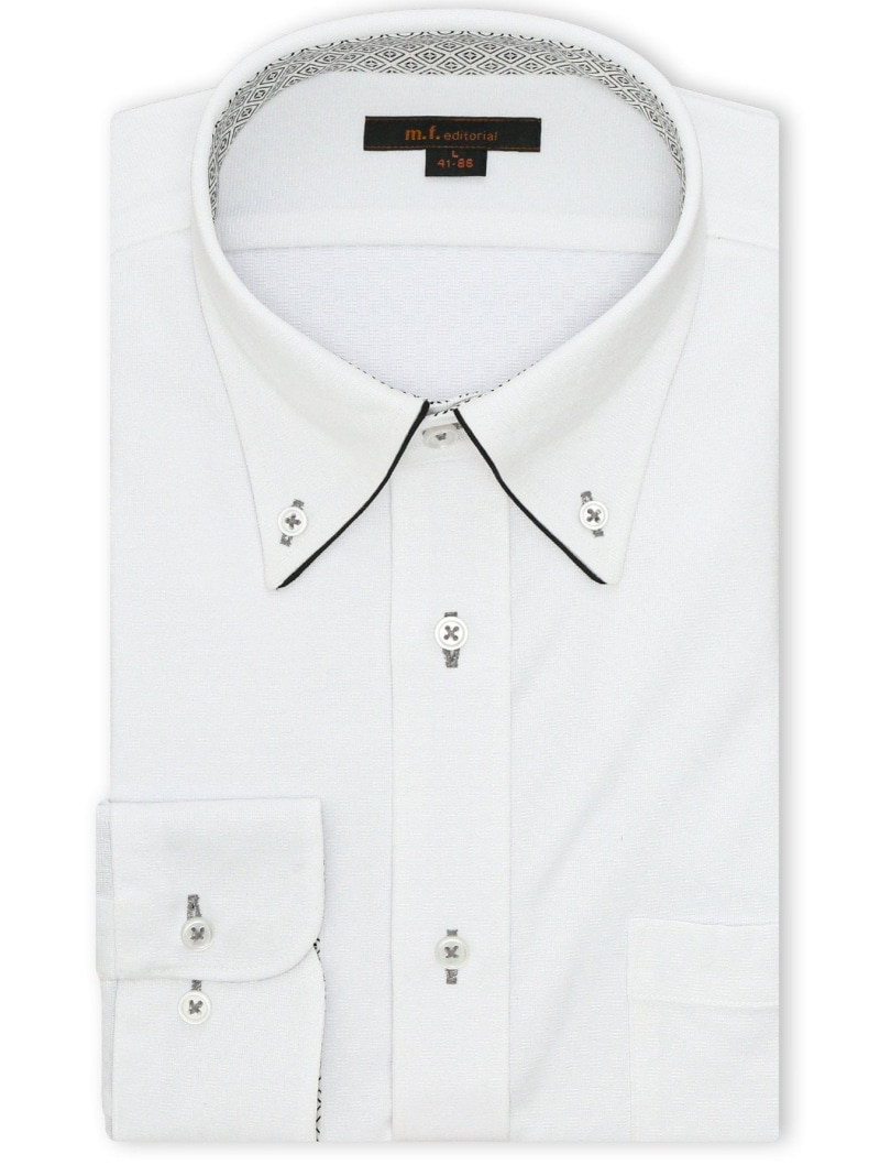 m.f.editorial ノンアイロンストレッチ NEWスタンダードフィット ボタンダウン長袖ニットシャツ 【26SS】 タカキュー スーツ・フォーマル Yシャツ・カッターシャツ ホワイト【送料無料】