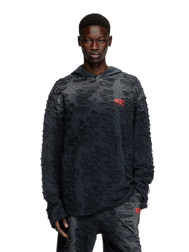 【SALE／40%OFF】DIESEL メンズ フーディーTシャツ T-CRANE-LS-HOOD ディーゼル トップス カットソー・Tシャツ ブラック カーキグリーン【RBA_E】【送料無料】