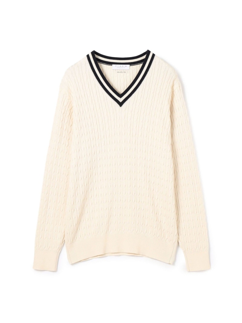 【SALE／30%OFF】TOMORROWLAND MEN コットンシルク Vネックプルオーバー ケーブルニット トゥモローランド トップス ニット ホワイト【RBA_E】【送料無料】