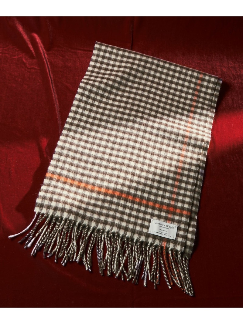 ジョンストンズ　カシミヤ　マフラー　ストール　ユナイテッドアローズ マスタード Johnstons of Elgin＞カシミヤ チェック ストール
