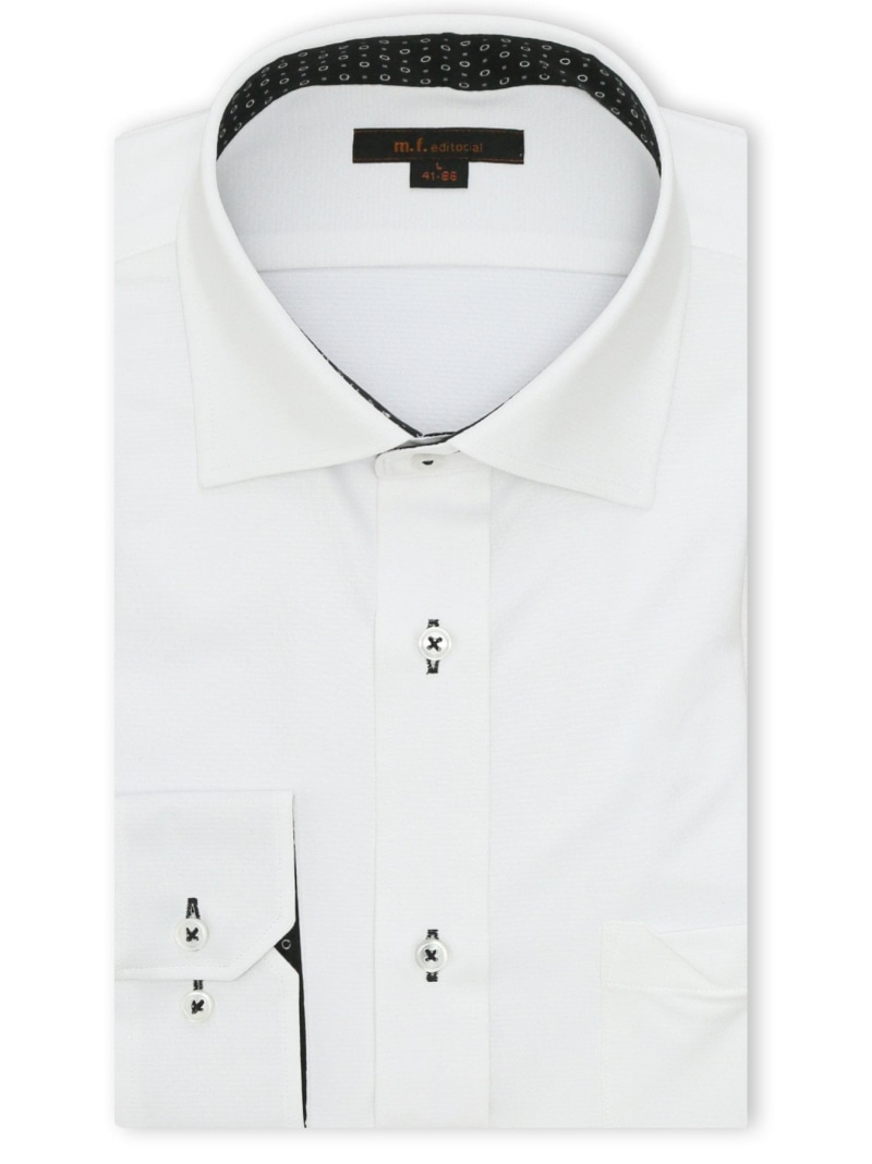 m.f.editorial ノンアイロンストレッチ NEWスタンダードフィット ワイドカラー長袖ニットシャツ 【26SS】 タカキュー スーツ・フォーマル Yシャツ・カッターシャツ ホワイト【送料無料】