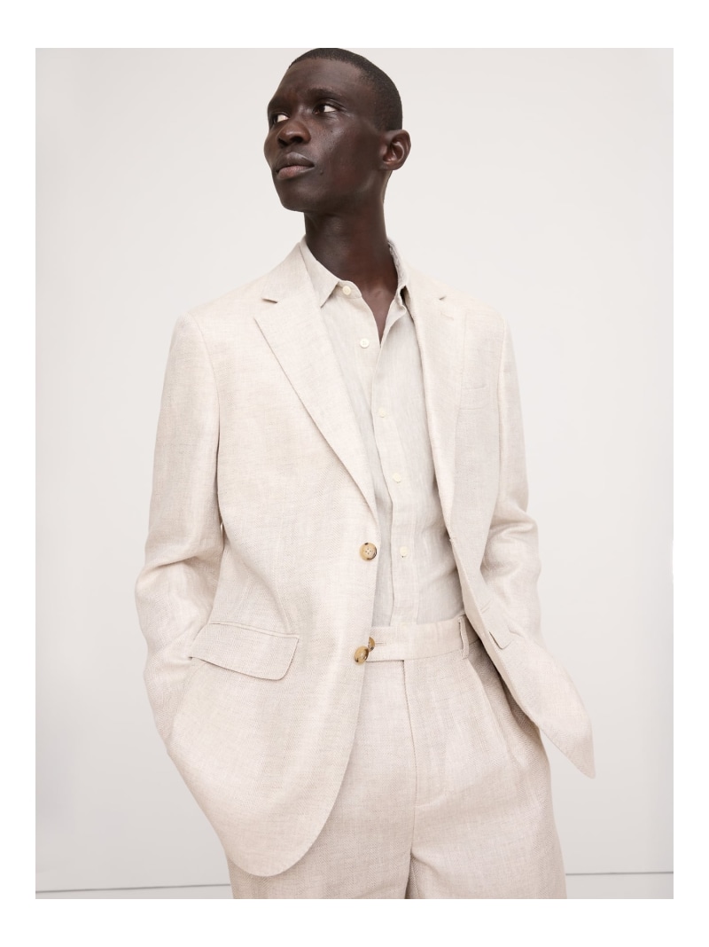 BANANA REPUBLIC (M)ヘリンボーン リネン スーツジャケット バナナ・リパブリック ジャケット・アウター その他のジャケット・アウター ホワイト【送料無料】