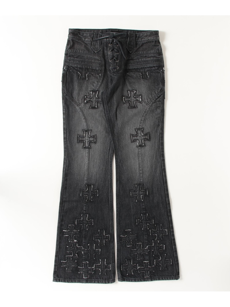 ROYAL FLASH Yasuyuki Ishii/ヤスユキイシイ/Cross Patch Lace Pants ロイヤルフラッシュ パンツ その他のパンツ ブラック【送料無料】