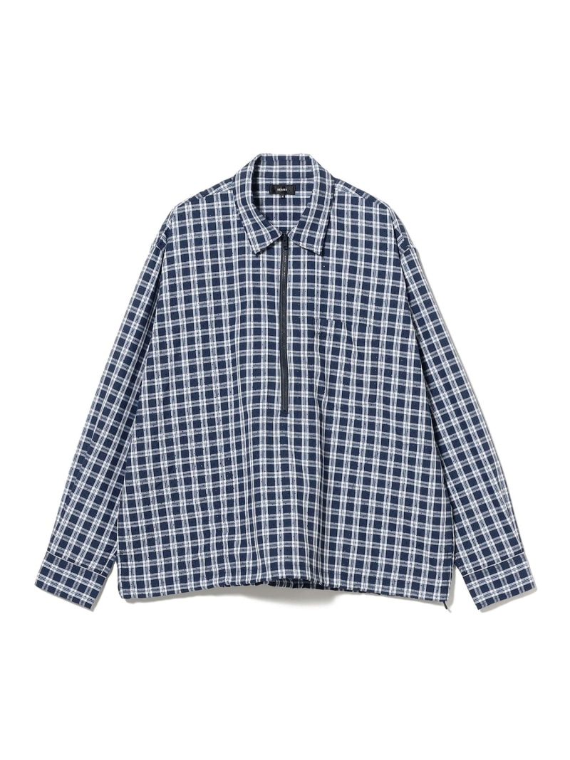 【SALE／30%OFF】BEAMS BEAMS｜Half Zip Pullover Shirt｜メンズ 心地好いプルオーバー ティーシャツ｜ハーフジップ 照合のしるし柄｜パンチング処理 通気性 メッシュ調｜裾ドローコード 広広とした相応う｜春夏 ビームス メン トップス プルオーバー・トップ 青色 【RBA_E】【貨物輸送無料】 カジュアルシャツ-トップス