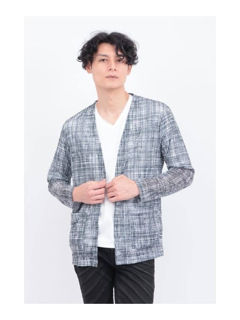 【SALE／30%OFF】TORNADO MART TORNADO MART∴モザイクチェックノーカラーカーデ トルネードマート トップス カットソー・Tシャツ ブラック ベージュ【RBA_E】【送料無料】