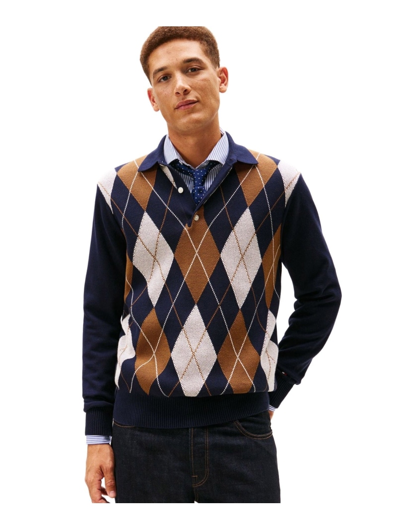 TOMMY HILFIGER アーガイルラグビーセーター トミーヒルフィガー トップス 編み物 米国海軍【貨物輸送無料】