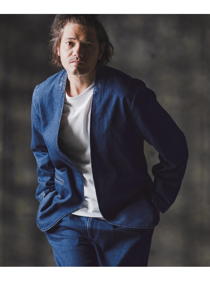 GLIMCLAP mj10880-Denim minimal Jacket-Distressed for a vintage look- ノーカラー カンビオ ジャケット・アウター その他のジャケット・アウター ブラック ブルー ネイビー グレー【送料無料】