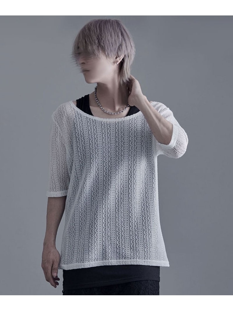 BERNINGS-SHO Bernings Sho 透かしニット5分袖&アシンメトリータンク シルバーバレット トップス アンサンブル ブラック ホワイト【送料無料】｜ Fashion Men