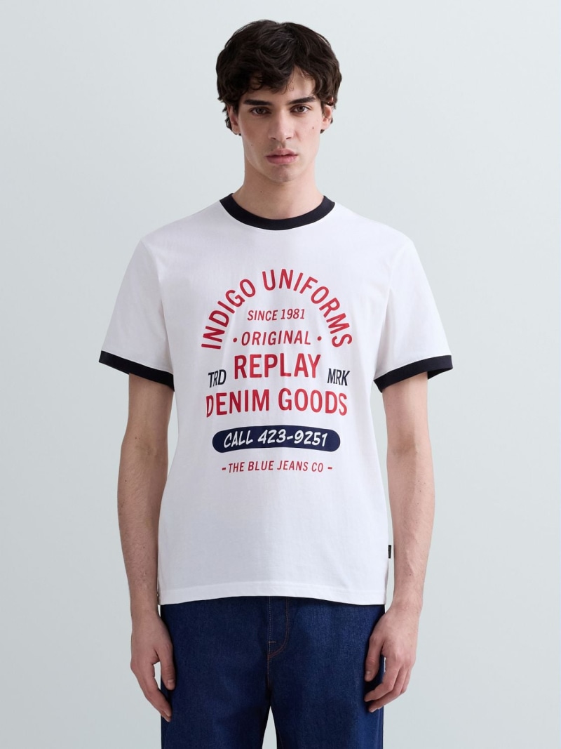 REPLAY ベーシックジャージーマキシプリント Tシャツ リプレイ トップス カットソー・Tシャツ ホワイト【送料無料】