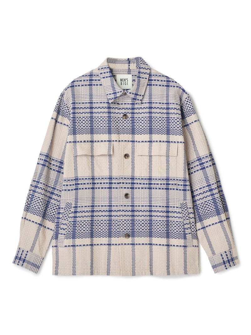 【SALE／20%OFF】MEN'S BIGI ドビーチェックCPOシャツ メンズ ビギ トップス シャツ・ブラウス ネイビー ベージュ【RBA_E】【送料無料】｜ Fashion Men