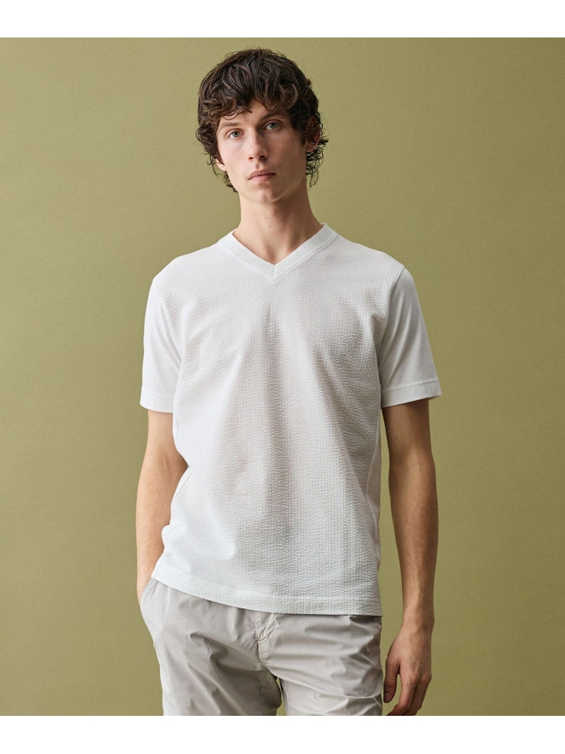 JOSEPH ABBOUD 【オーガニックコットン使用・日本製】JOEコットンサッカー Vネック Tシャツ ジョセフアブード トップス カットソー・Tシャツ ホワイト ブラック ネイビー【送料無料】｜ Fashion Men
