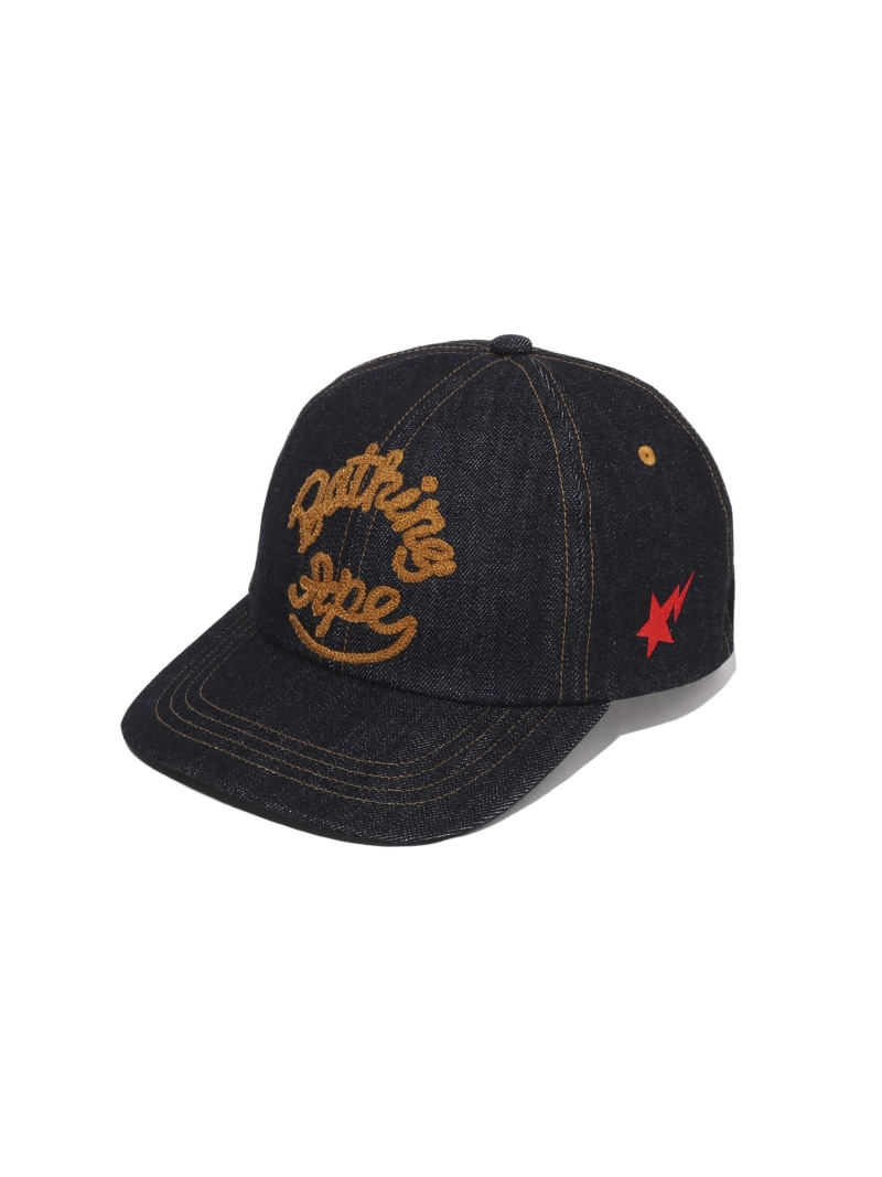 A BATHING APE LOGO WASHED DENIM CAP ア ベイシング エイプ かぶり笠 旗がしら 米国海軍【貨物輸送無料】