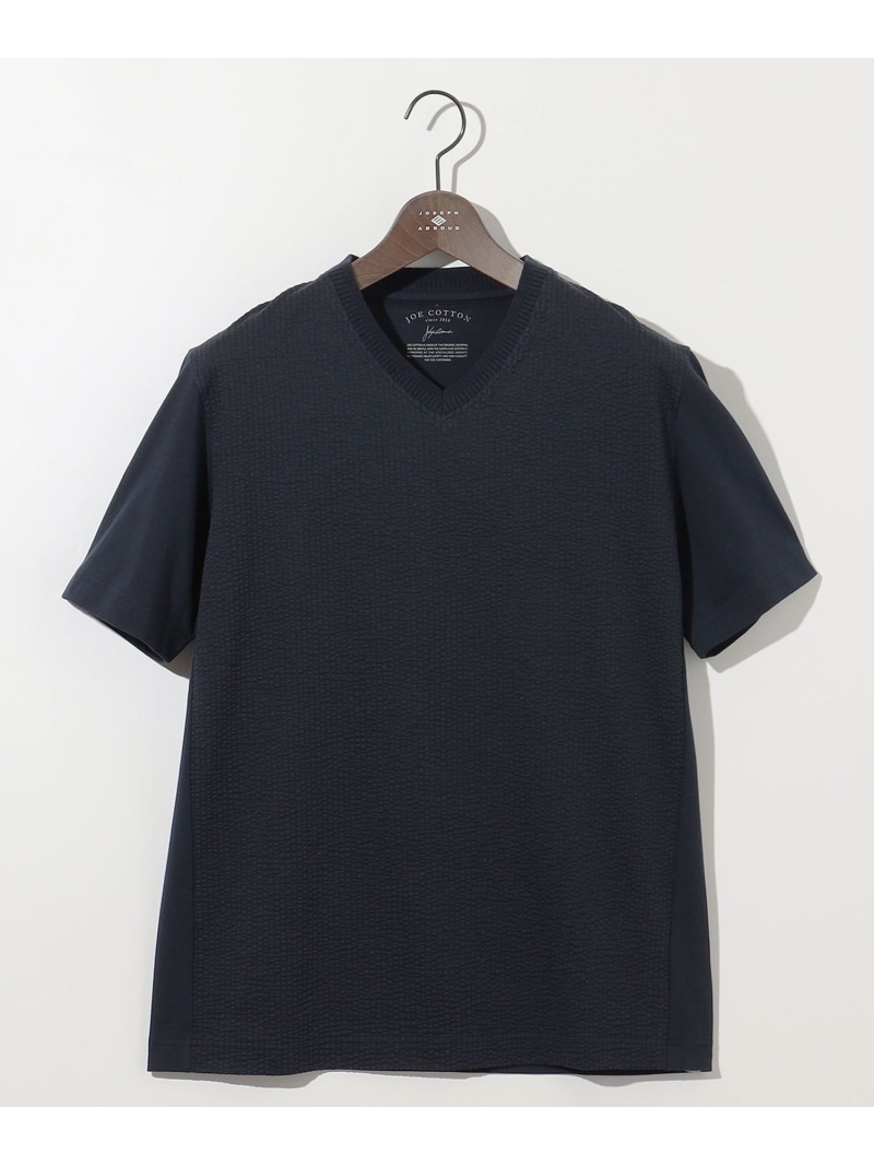 JOSEPH ABBOUD 【キングサイズ・オーガニックコットン使用・日本製】JOEコットンサッカー Vネック Tシャツ ジョセフアブード トップス カットソー・Tシャツ ホワイト ブラック ネイビー【送料無料】｜ Fashion Men