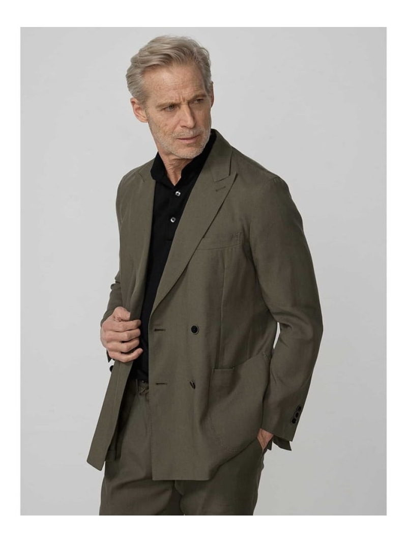 【SALE／50%OFF】Aquascutum MEN 【セットアップ対応】TEC.3 Linen Stretch Double-Breasted Jacket アクアスキュータム ジャケット・アウター テーラードジャケット・ブレザー カーキグリーン【RBA_E】【送料無料】｜ Fashion Men
