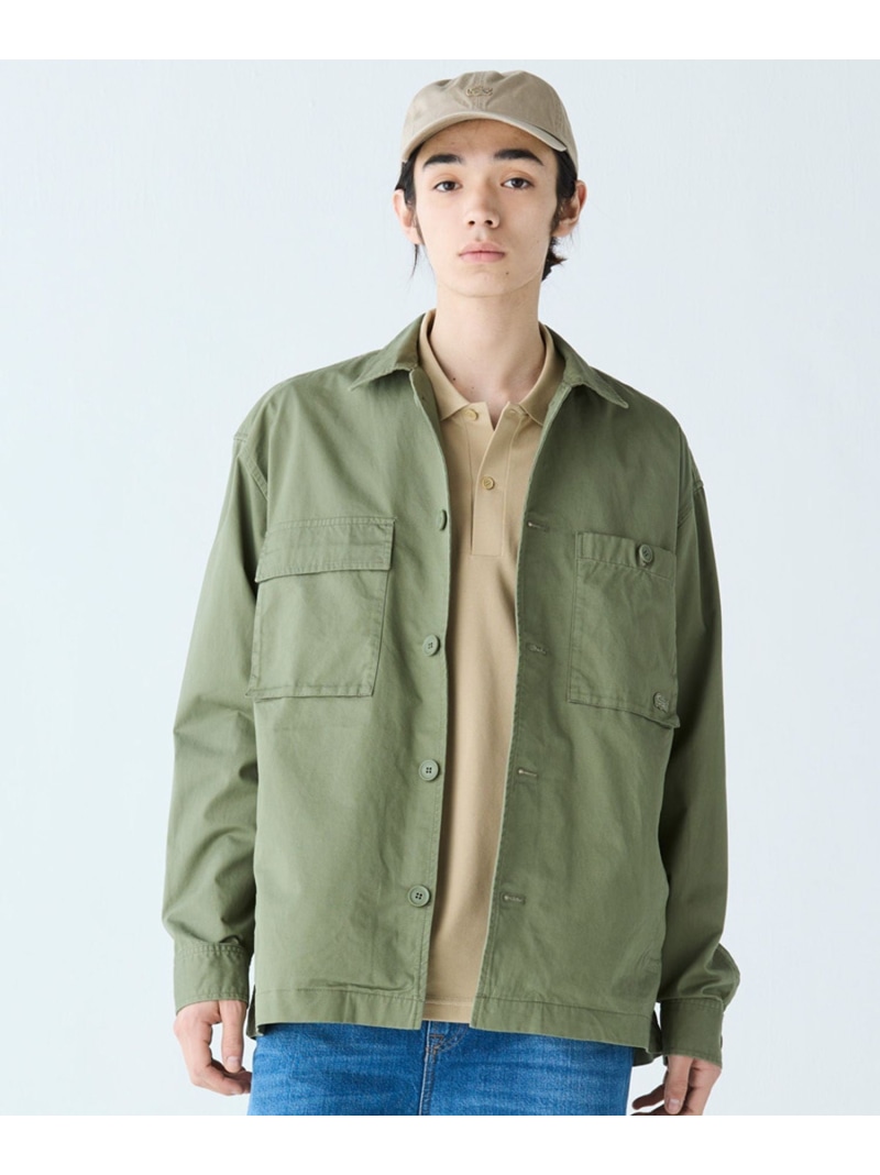 【SALE／50%OFF】LACOSTE コットンツイルワークシャツジャケット ラコステ トップス シャツ・ブラウス ネイビー ベージュ カーキグリーン【RBA_E】【送料無料】