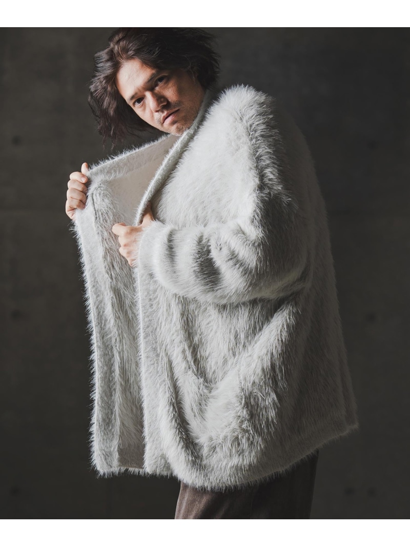 GLIMCLAP mcg3665-Minimai detail cardigan -Feather yarn sweater- ニットカーディガン カンビオ トップス カーディガン グレー ブラック【送料無料】