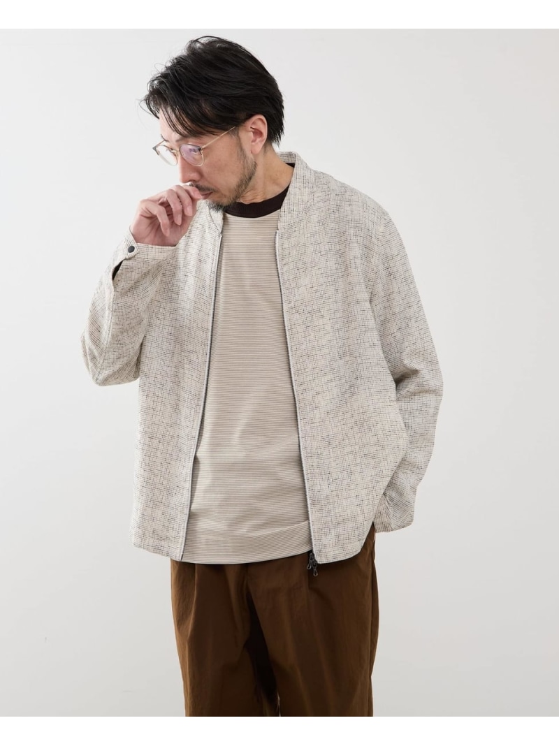 MEN'S MELROSE ビシュウサマーツィードボンバージャケット メンズメルローズ ジャケット・アウター ブルゾン・ジャンパー ネイビー ホワイト ブルー【送料無料】
