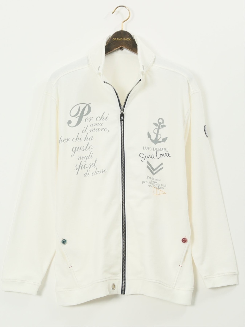 GRAND-BACK 【大きいサイズ】シナコバ/SINA COVA 綿混 マリンプリント トラックジャケット タカキュー トップス その他のトップス ホワイト【送料無料】