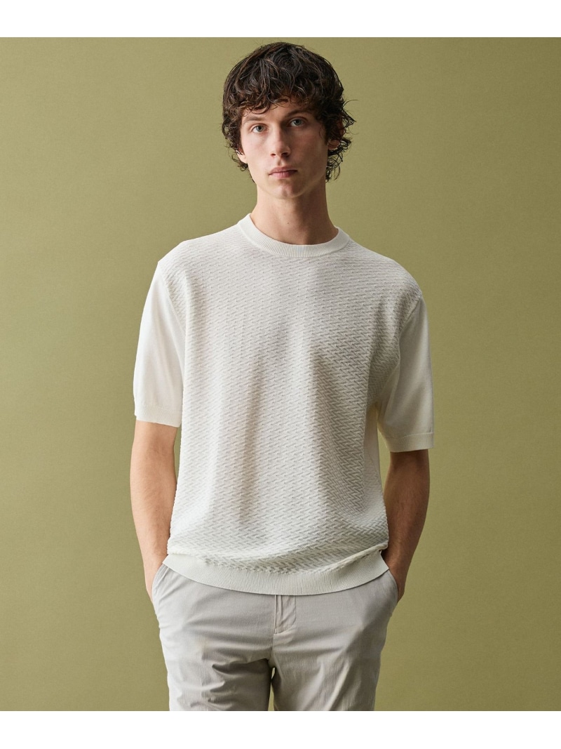 JOSEPH ABBOUD 【サステイナブル・オーガニックコットン使用】オーガニッククール ニット Tシャツ ジョセフアブード トップス ニット ネイビー ホワイト【送料無料】