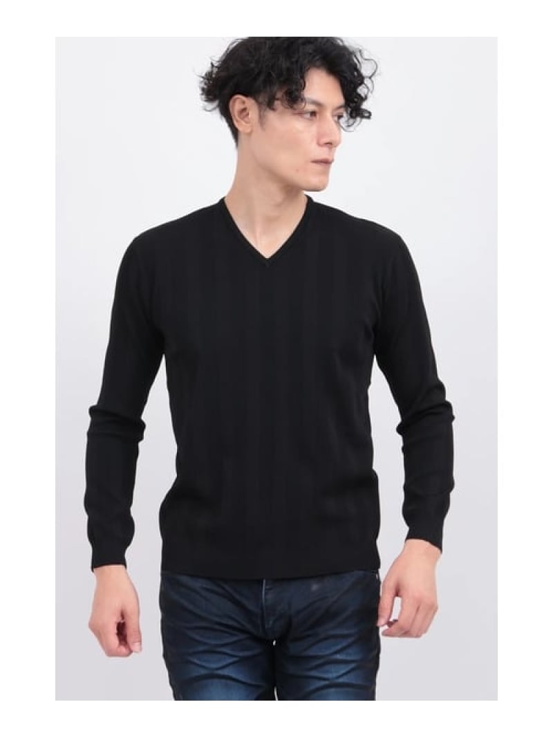 【SALE／30%OFF】TORNADO MART ストライプテレコVネックKN トルネードマート トップス ニット グレー レッド ブラック【RBA_E】【送料無料】｜ Fashion Men